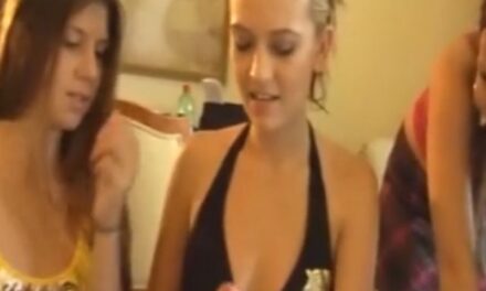 Stepbrother gets a handjob from his stepsister and her friends